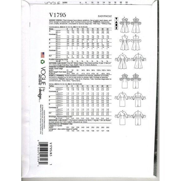 Vogue V1795 Misses 6 to 14 Fitted Dress with Waist Wrap UNCUT Sewing Pattern - Picture 2 of 2